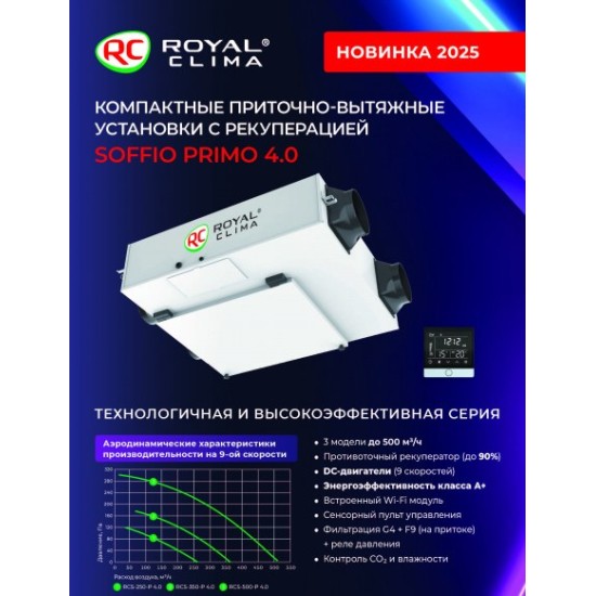 Приточно-вытяжная установка Royal Clima SOFFIO Primo RCS-250-P 4.0
